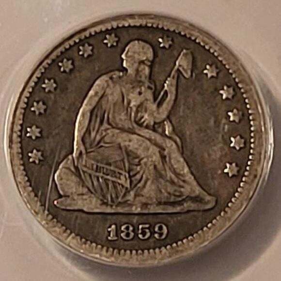 1859 Seated Liberty Quarter VF20 ANACS Toned - Picture 3 of 4